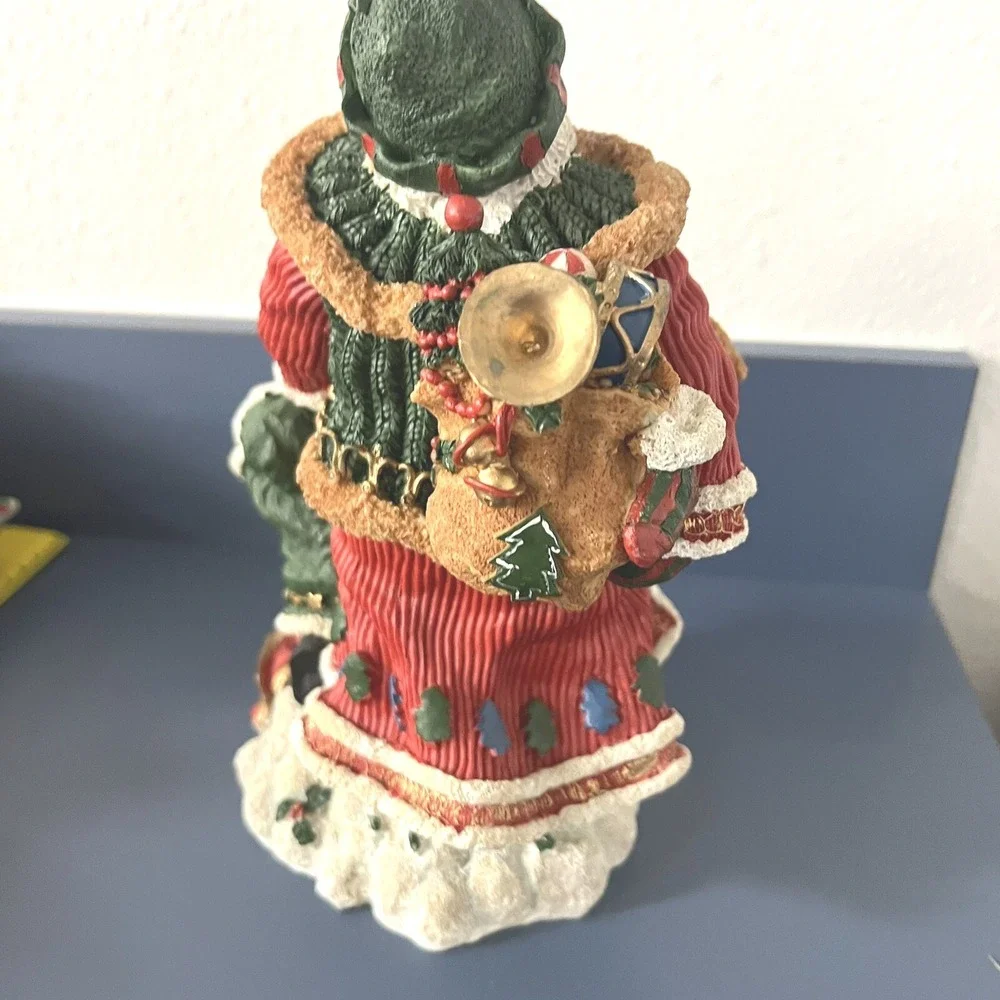 Santa Claus Christmas Resin Decor With Child And Toy Sack Hand Painted 10 Inches
